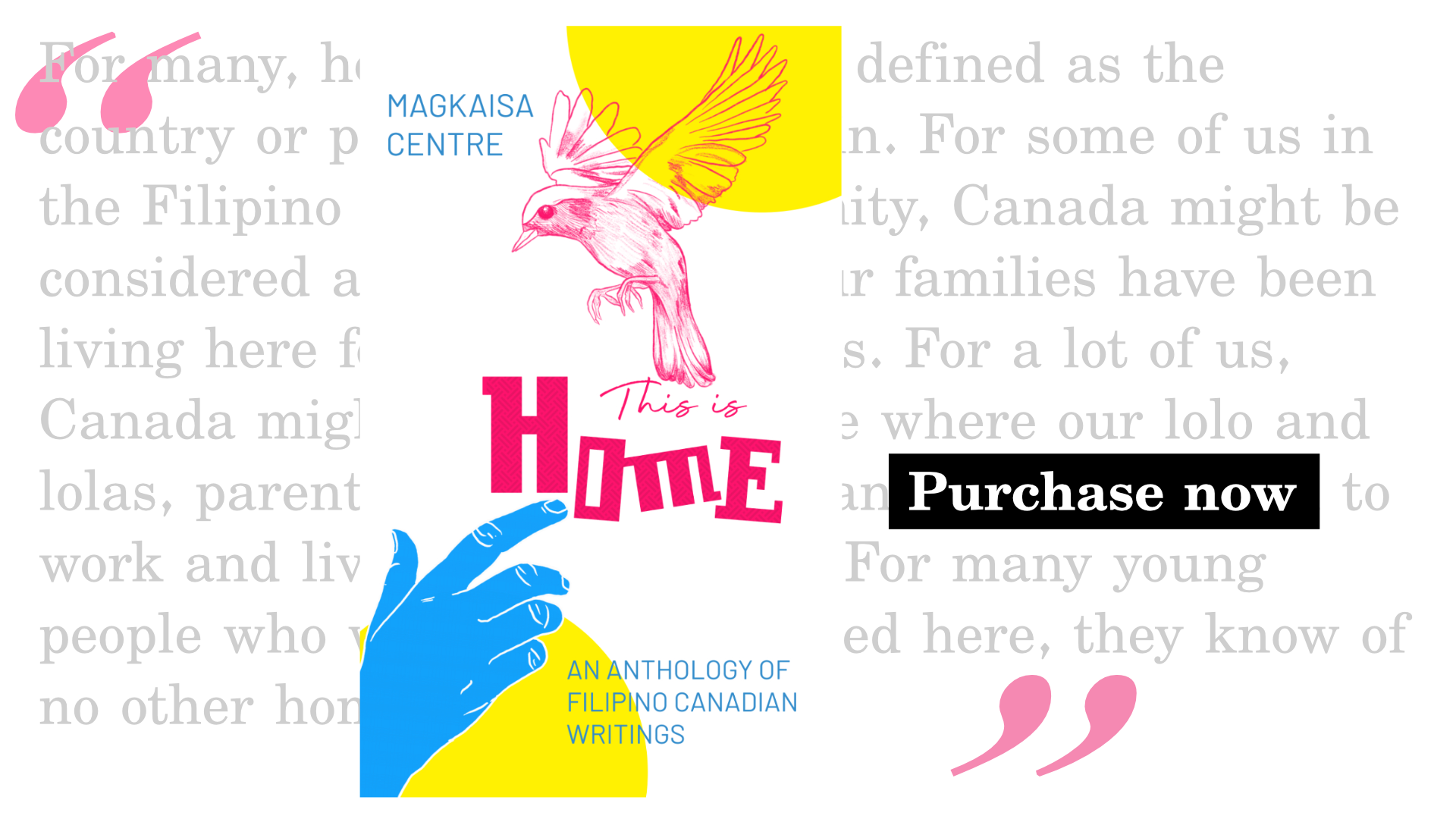 Graphic image of the book: "This is Home: An anthology of Filipino Canadian writings" with "purchase now" link